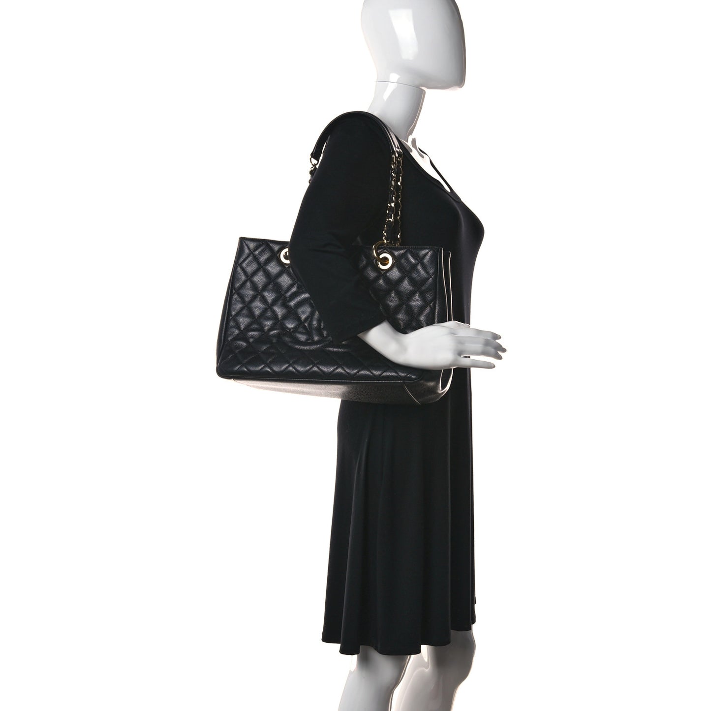 Caviar Quilted Grand Shopping Tote GST Black