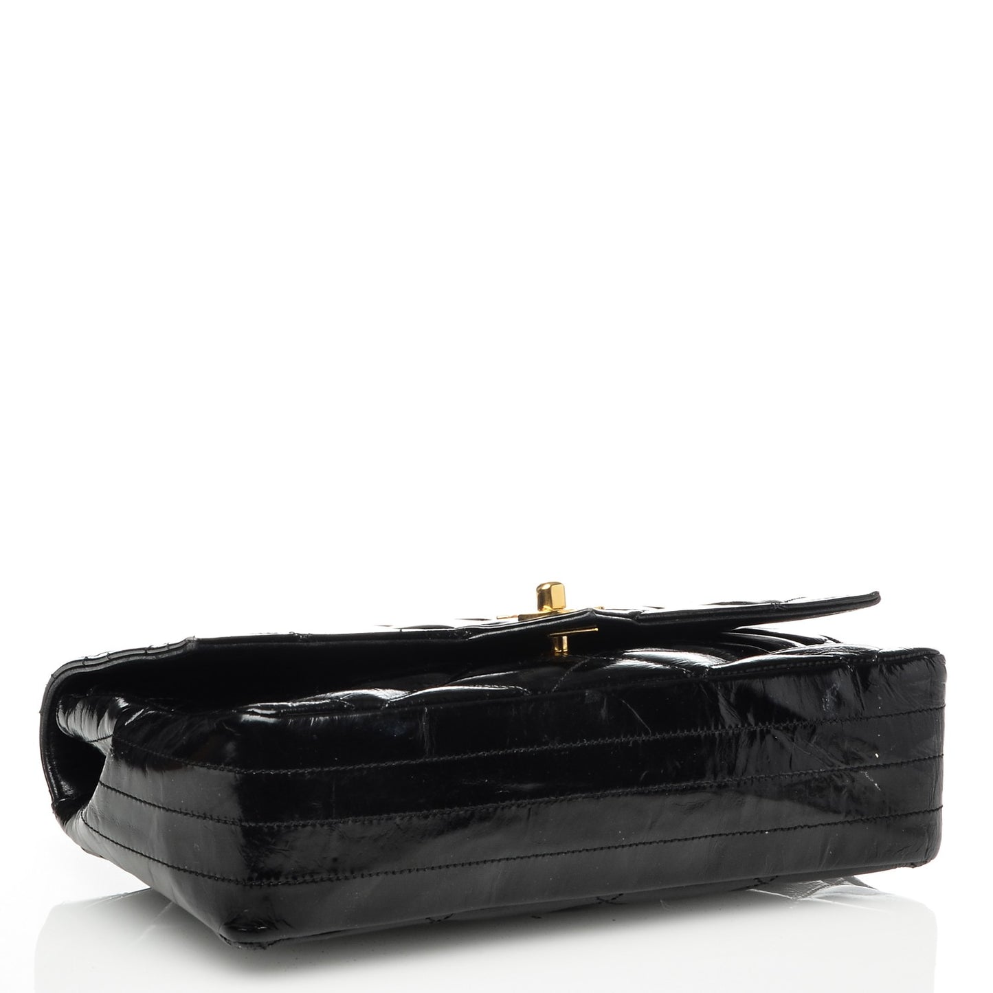 Patent Quilted Small Single Flap Black