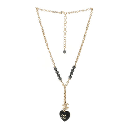 Chanel Resin Crystal Bead CC Heart Necklace Black Gold 3 of 4