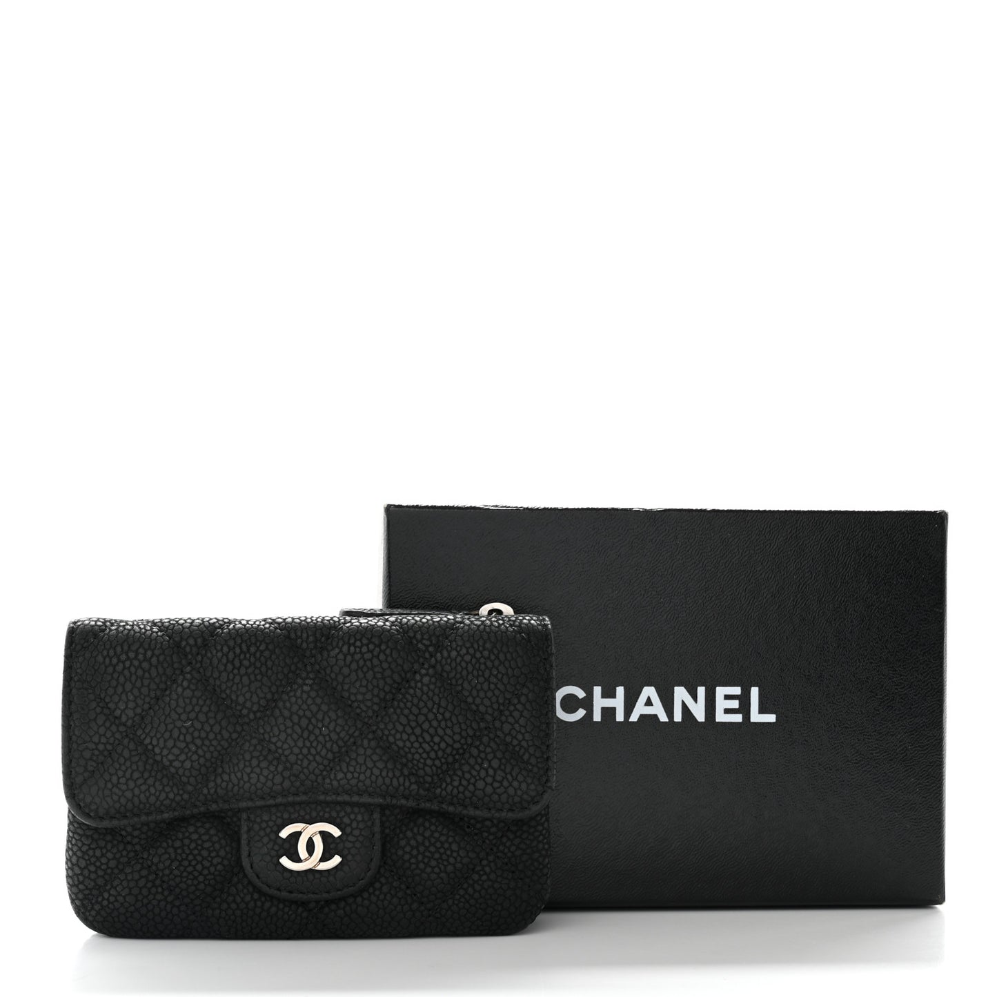 Iridescent Caviar Quilted Coin Purse Black