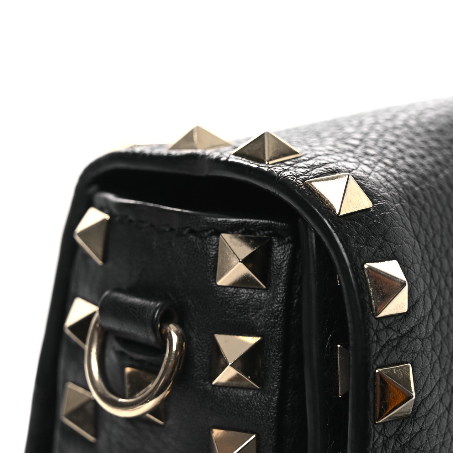 Pebbled Calfskin Medium Rockstud Flap Saddle Bag Black
