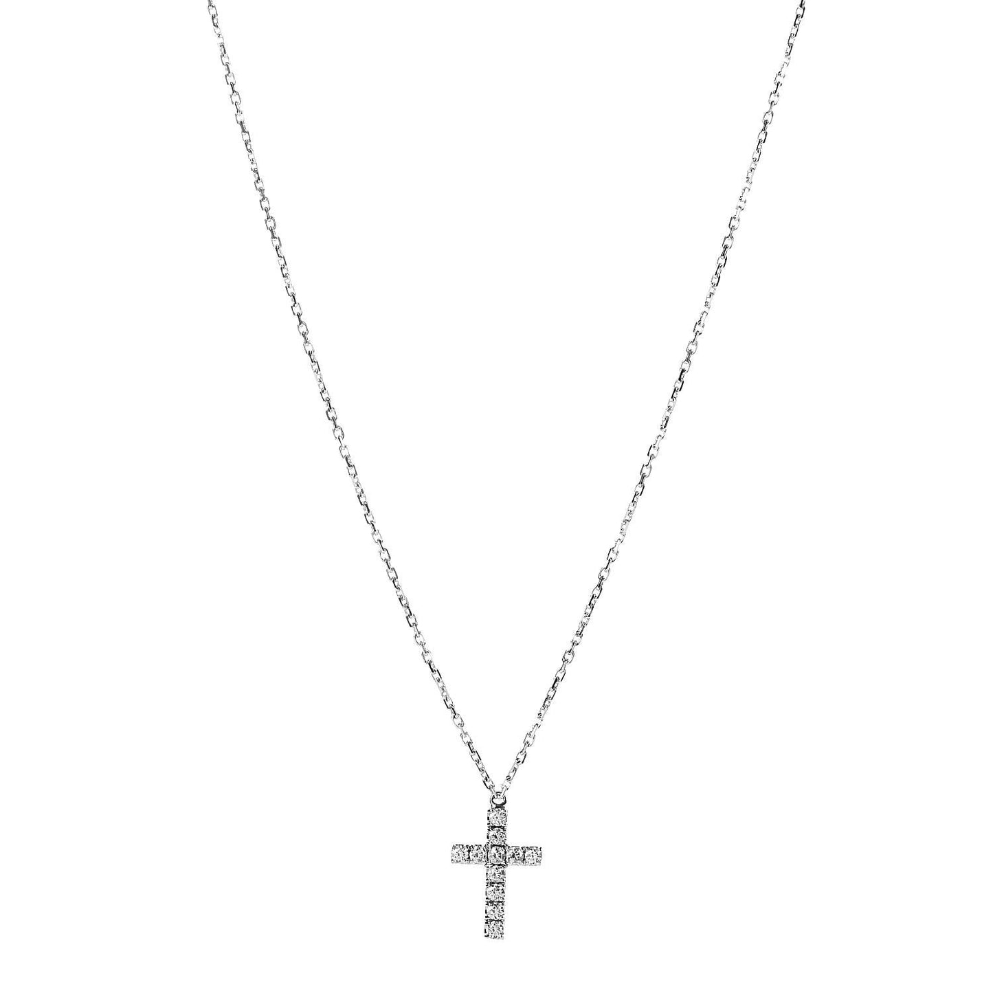 18K White Gold Diamond Symbols Cross Pendant Necklace