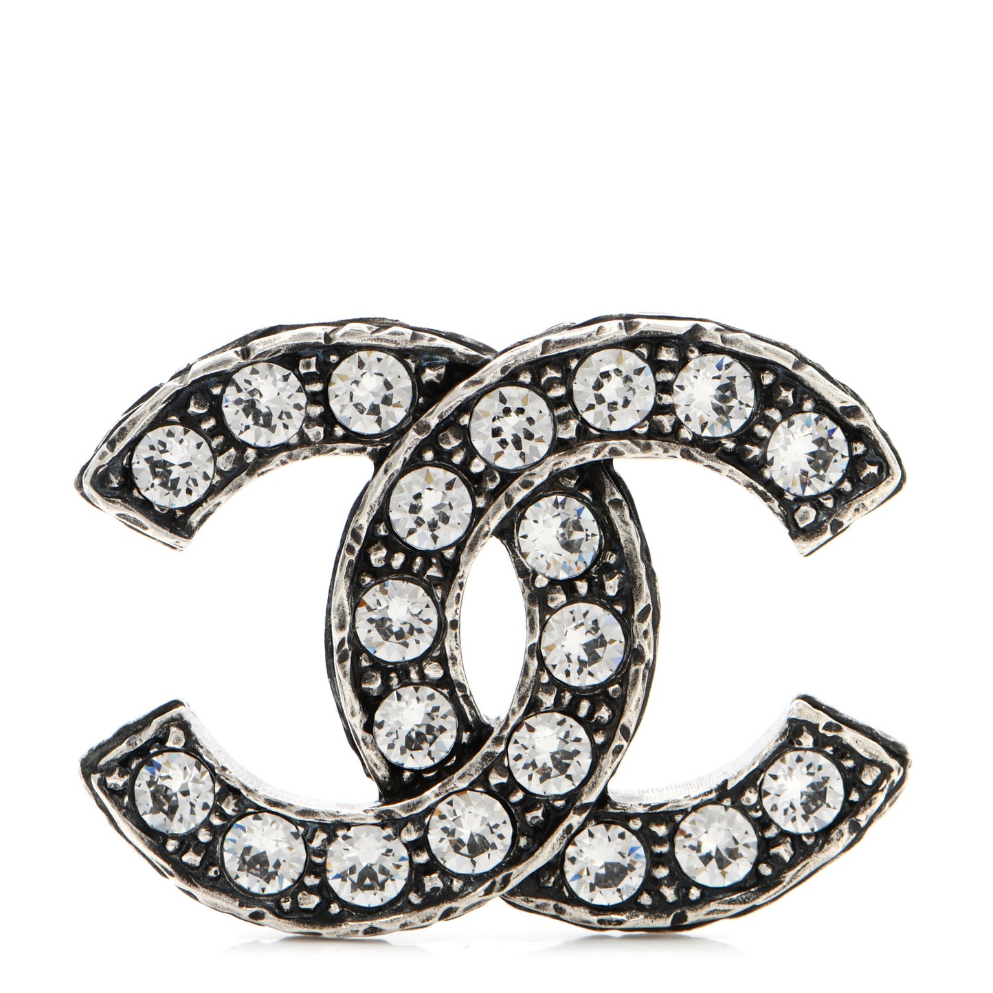 Crystal Textured CC Brooch Silver
