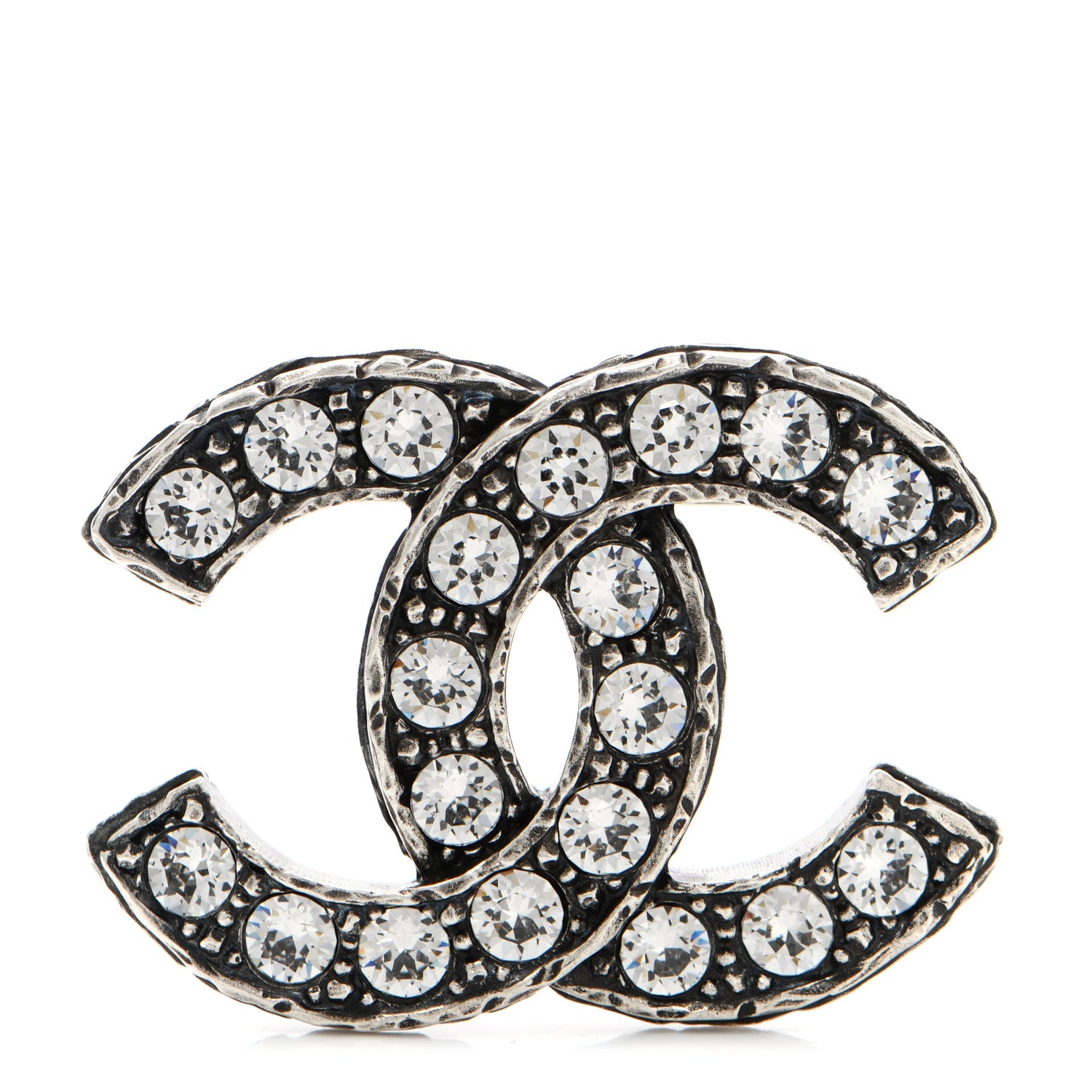Chanel Crystal Textured CC Brooch Silver 1 of 5