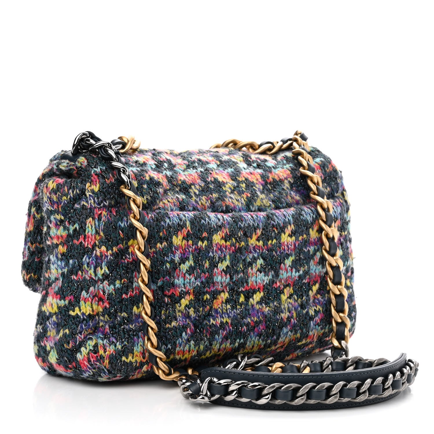 Chanel Tweed Quilted Medium Chanel 19 Flap Dark Multicolor 3 of 10