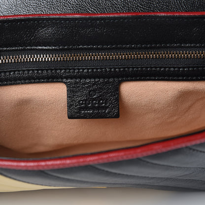 Gucci Vintage Effect Calfskin Matelasse Diagonal Striped Small Torchon GG Marmont Shoulder Bag Black Beige 6 of 9
