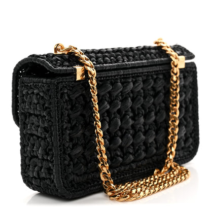 Celine Raffia Effect Claude Chain Shoulder Bag Black 3 of 10