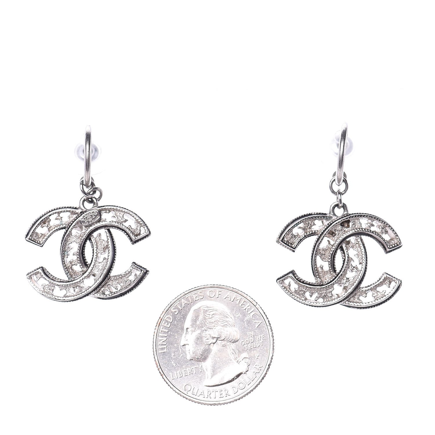 Chanel CC Chain Earrings Silver 2 of 4