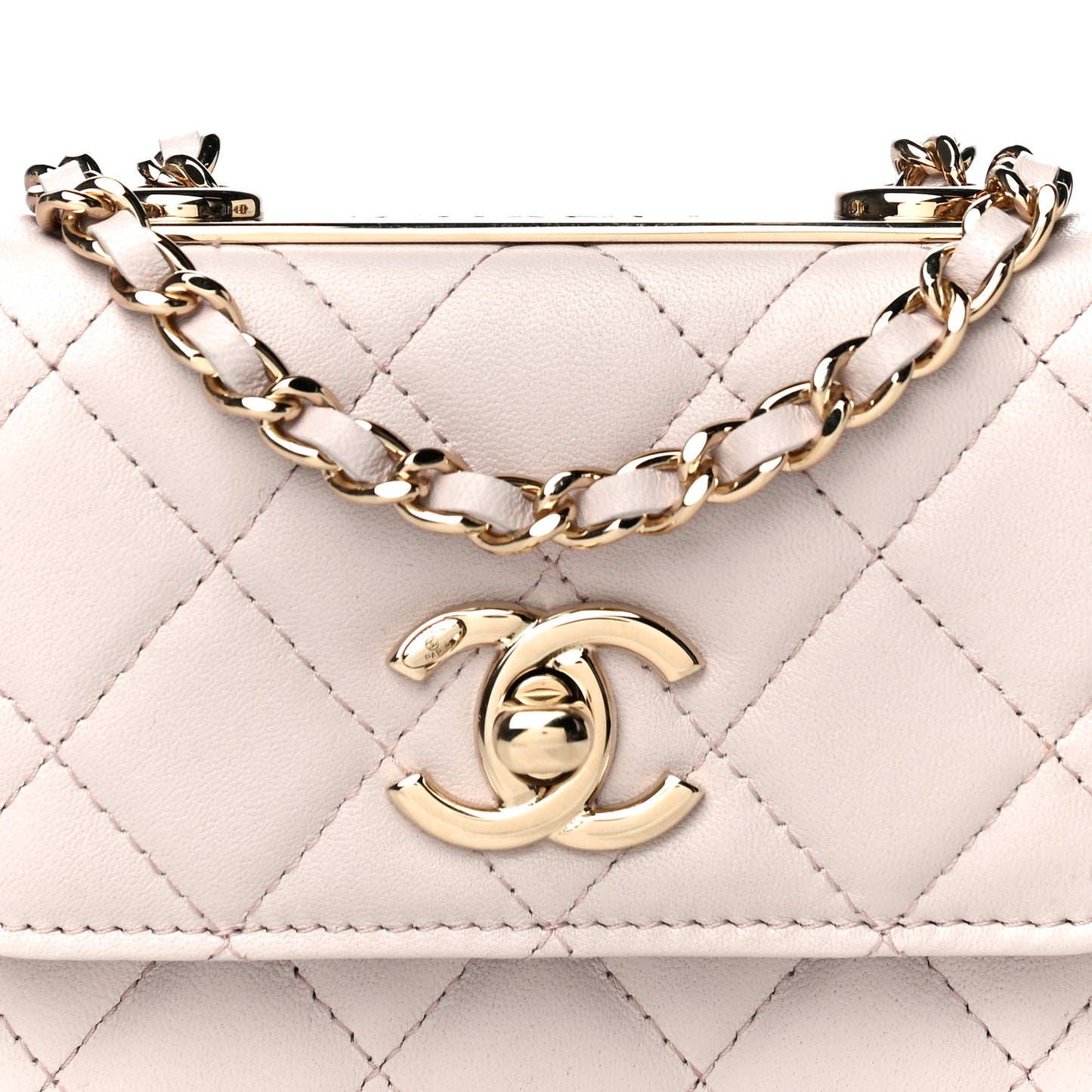 Lambskin Quilted Trendy CC Card Holder On Chain Light Pink