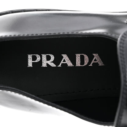 Prada Spazzolato Metal Triangle Logo 50mm Loafers 38 Black 8 of 9