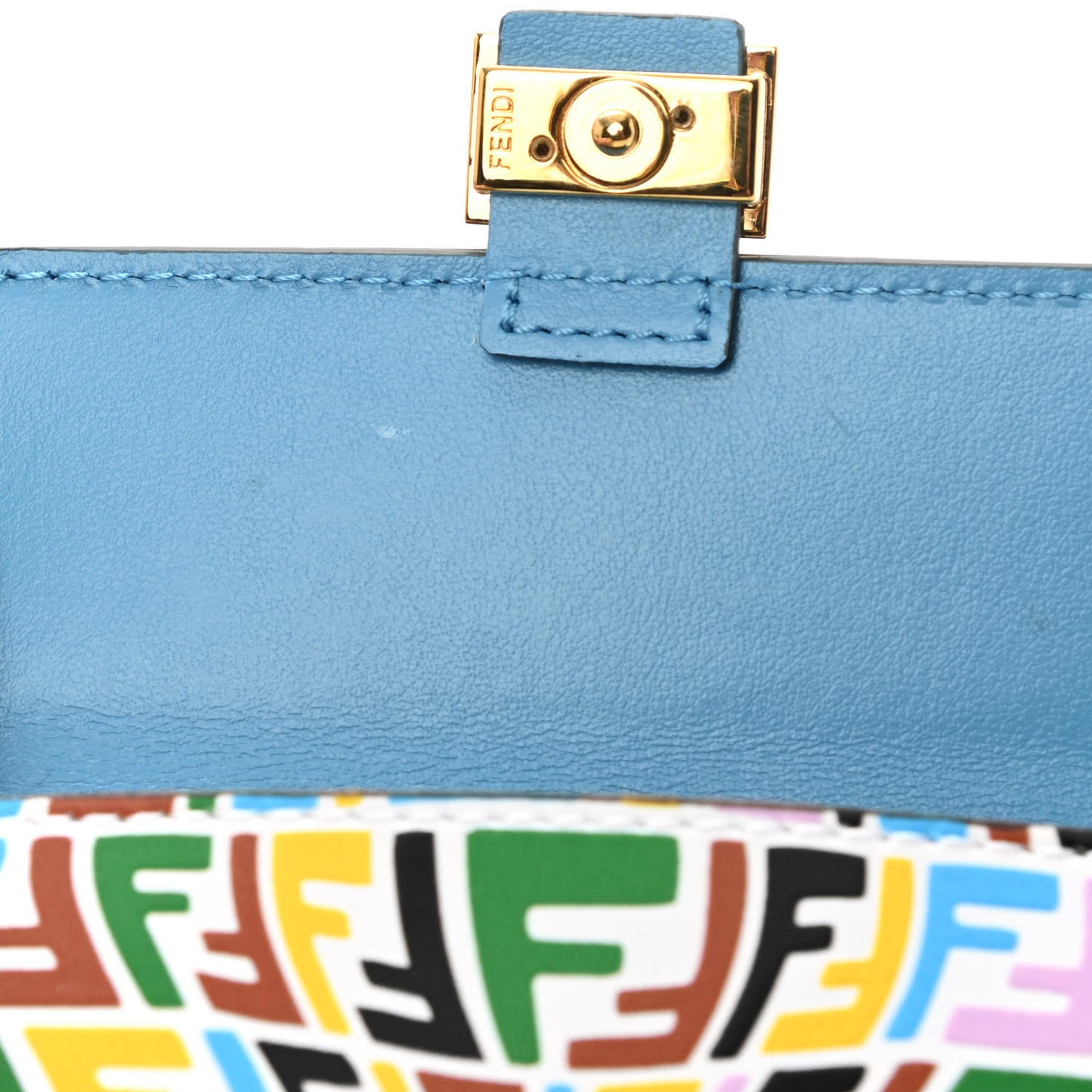 X SARAH COLEMAN Vitello Liberty Ceylon Micro FF Fish Eye Embossed Fold Over Card Holder Wallet Multicolor Cyber Blue