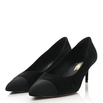 Chanel Suede Grosgrain Cap Toe Pumps 37.5 Black 3 of 8