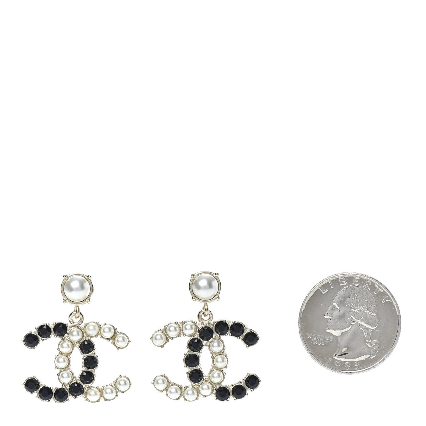 Resin Pearl Dazzling Domino CC Drop Earrings Gold Black