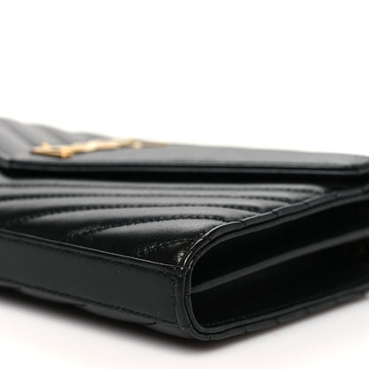 Saint Laurent Grain De Poudre Matelasse Chevron Monogram Chain Wallet Black 10 of 11