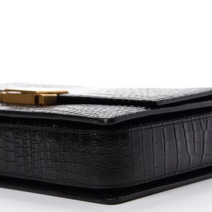 Saint Laurent Calfskin Crocodile Embossed Medium Bellechasse Satchel Black 7 of 11
