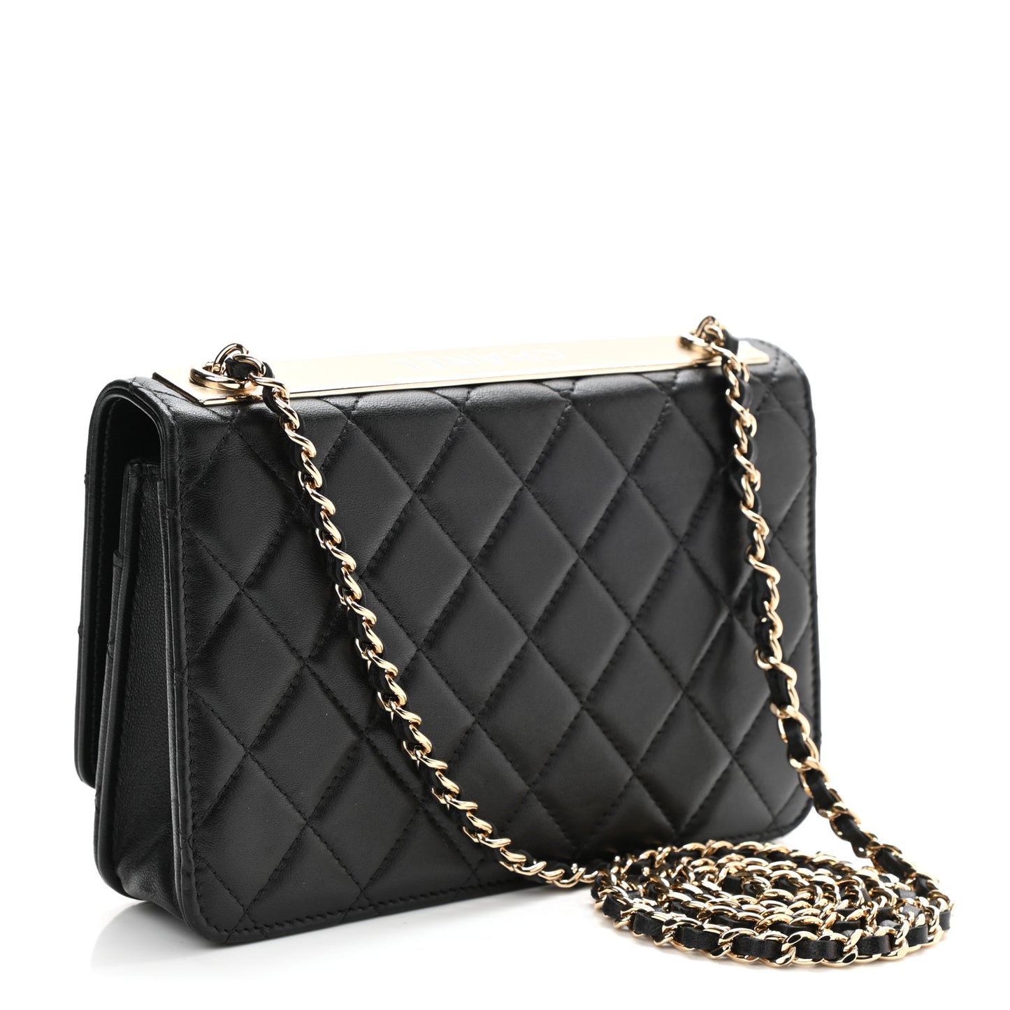 Lambskin Quilted Trendy CC Wallet On Chain WOC Black