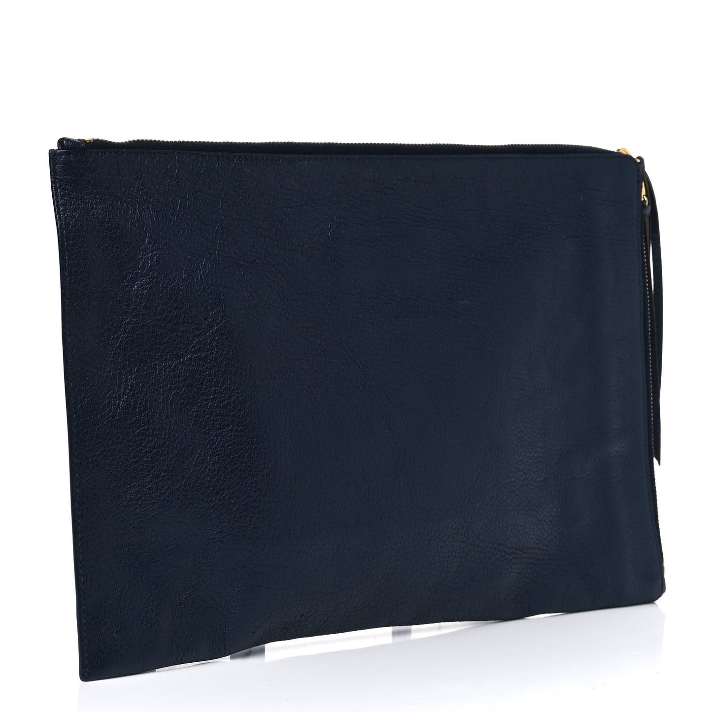Chevre Gold Metallic Edge Hardware Pouch Bleu Nuit
