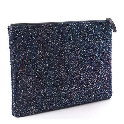 Chanel Canvas Sequin Medium Deauville Cosmetic Pouch Blue 3 of 11
