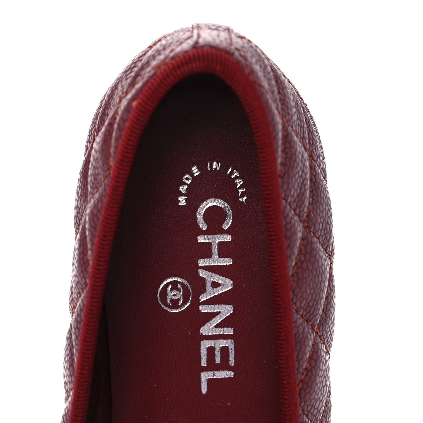 Caviar Quilted CC Cap Toe Ballerina Flats 38.5 Red