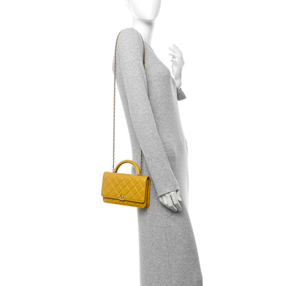 Chanel Lambskin Quilted Top Handle Wallet On Chain WOC Yellow 2 of 11
