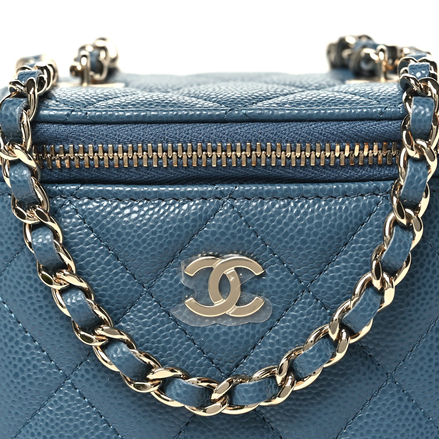 Chanel Caviar Quilted Mini Vanity Case With Chain Blue 8 of 10