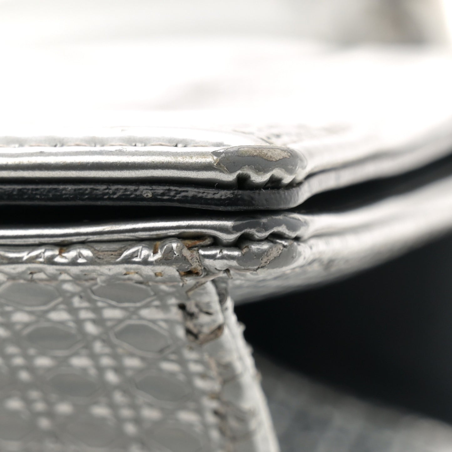 Metallic Patent Micro-Cannage Medium Diorama Flap Bag Silver