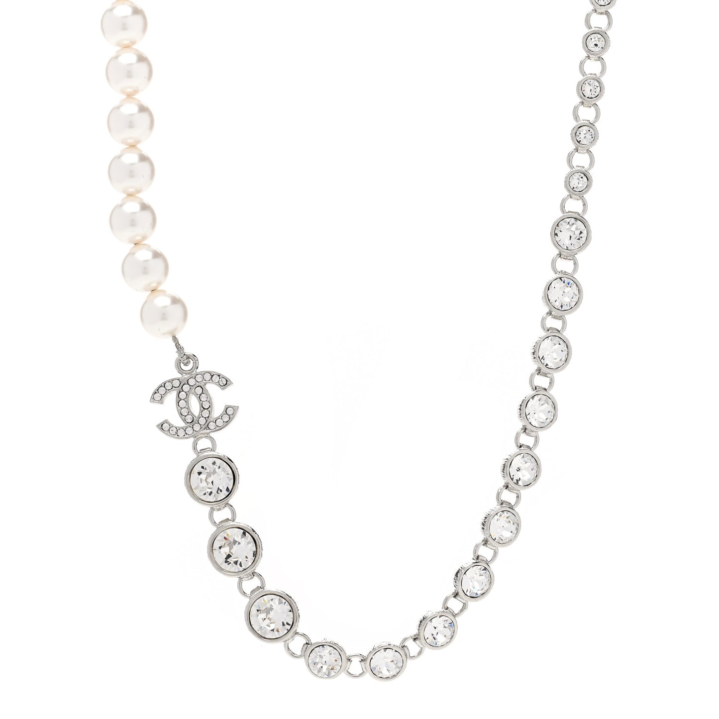 Pearl Crystal CC Choker Necklace Silver