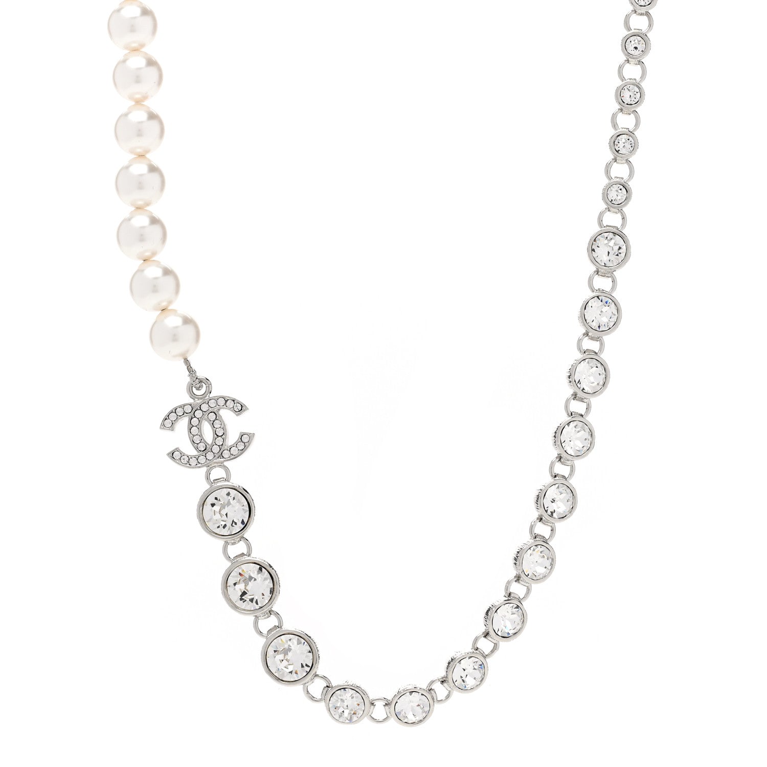 Chanel Pearl Crystal CC Choker Necklace Silver 1 of 6