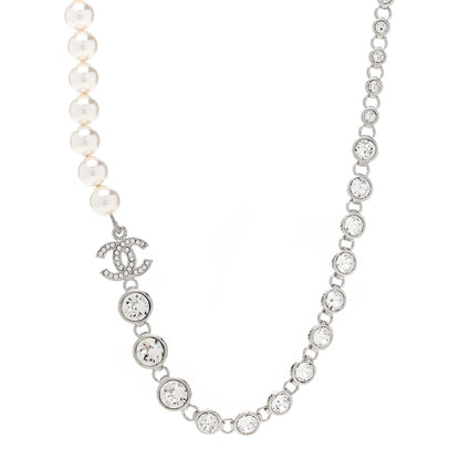 Chanel Pearl Crystal CC Choker Necklace Silver 1 of 6