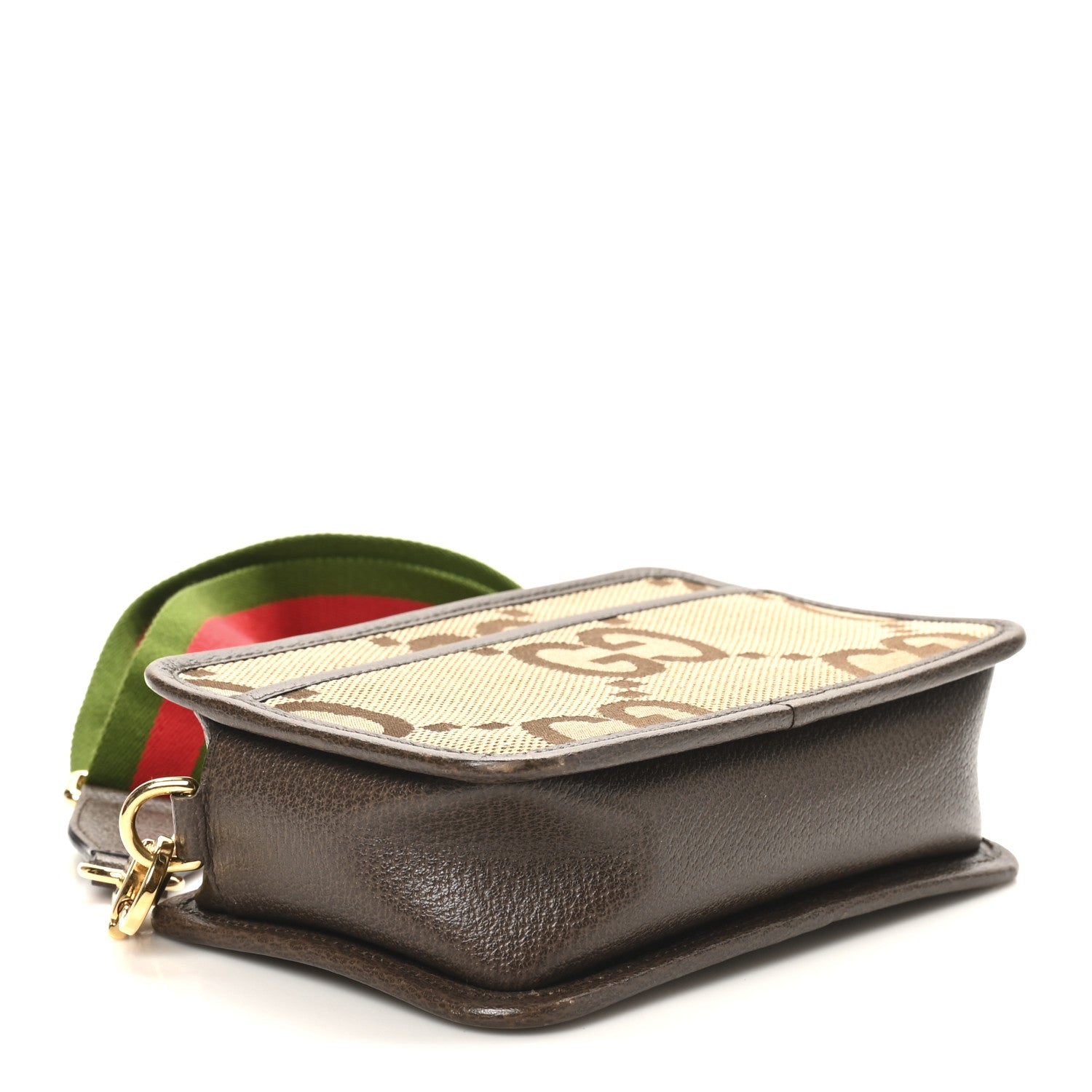 Gucci Monogram Jumbo GG Textured Dollar Calfskin Web Mini Crossbody Bag Camel Ebony New Acero 9 of 10