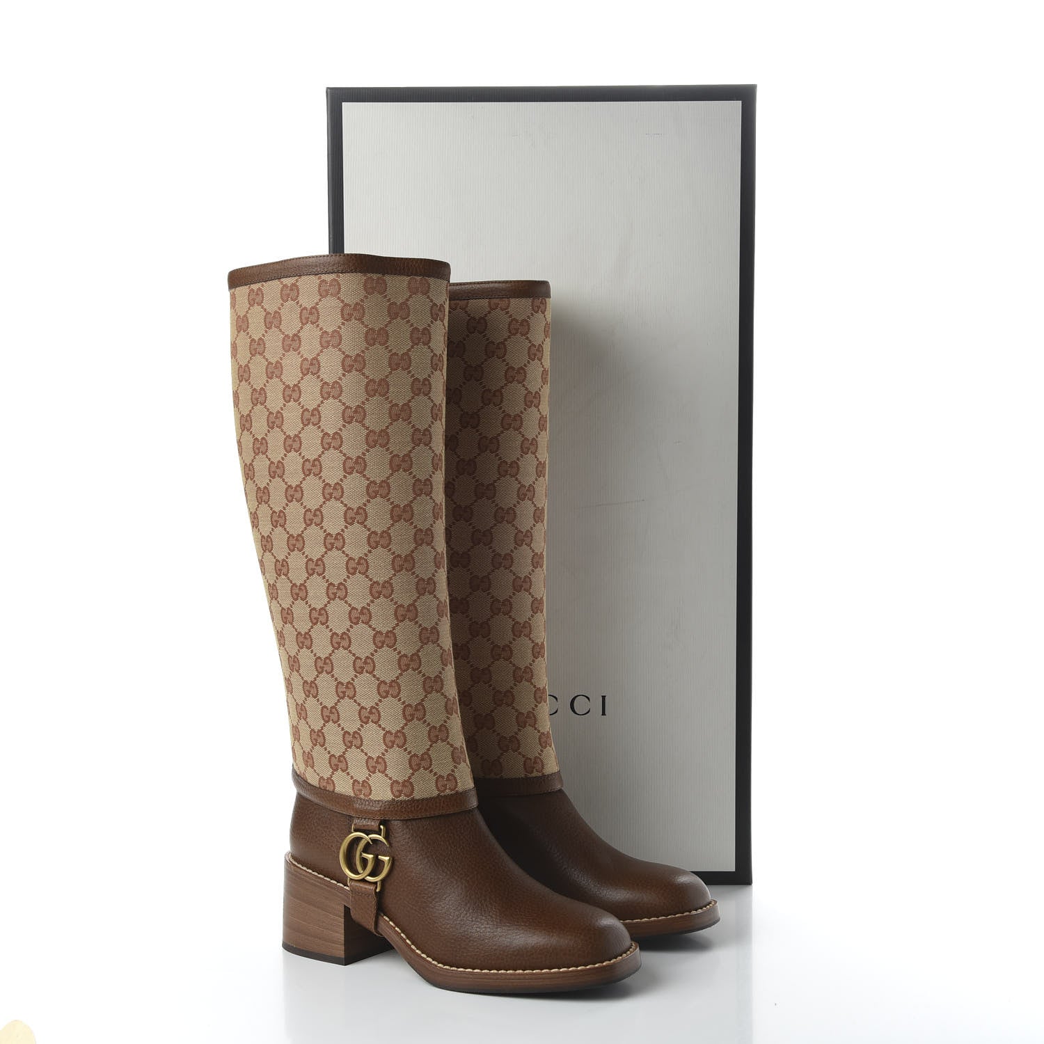Gucci GG Monogram Calfskin Lola Tall Boots 38 Beige Ruggine Cuir 8 of 8