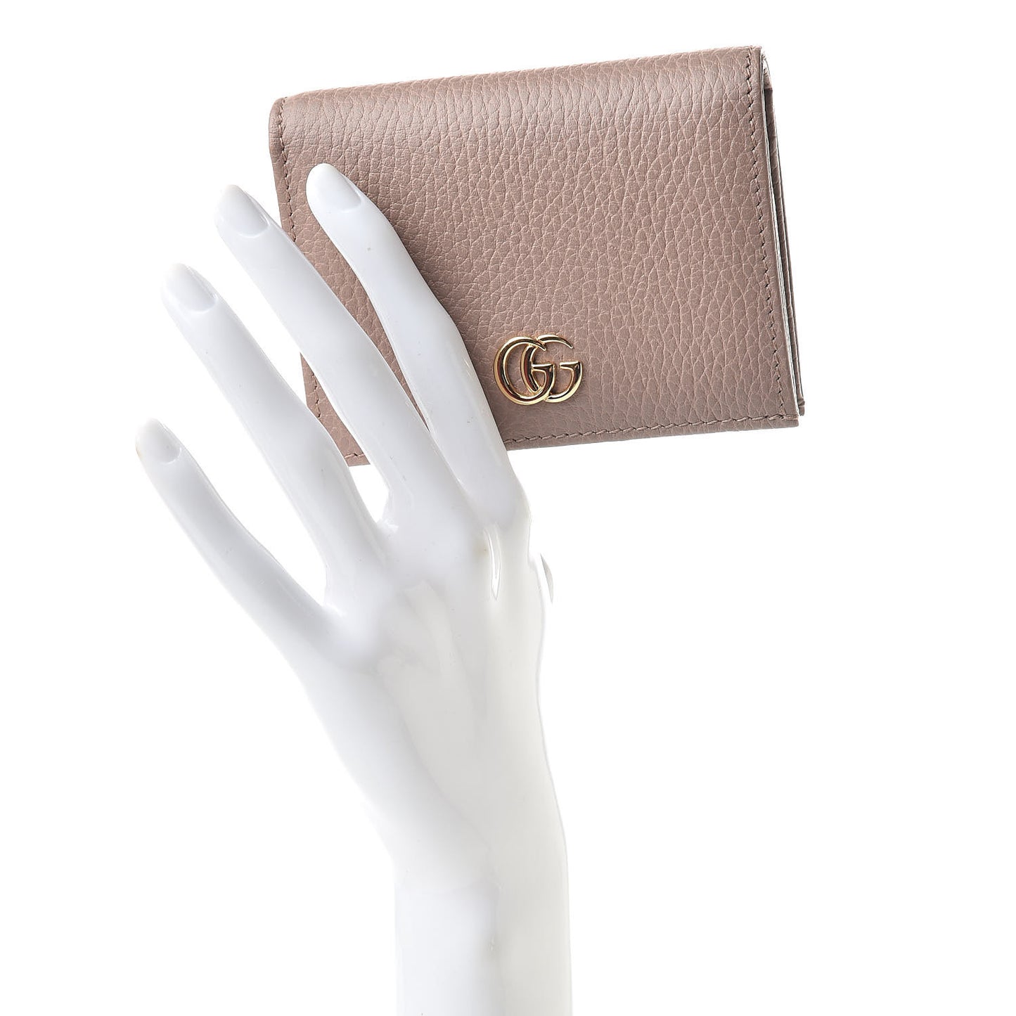 Pebbled Calfskin GG Marmont Card Case Porcelain Rose