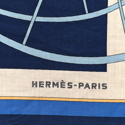 Hermes Cashmere Silk Coup De Gala Shawl 140 Marine Naturel Ciel 2 of 5