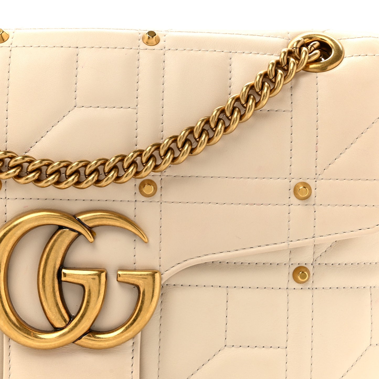 Calfskin Matelasse Studded Medium GG Marmont Shoulder Bag White