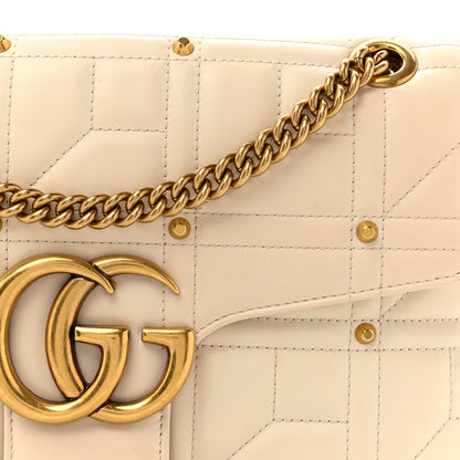 Gucci Calfskin Matelasse Studded Medium GG Marmont Shoulder Bag White 8 of 14