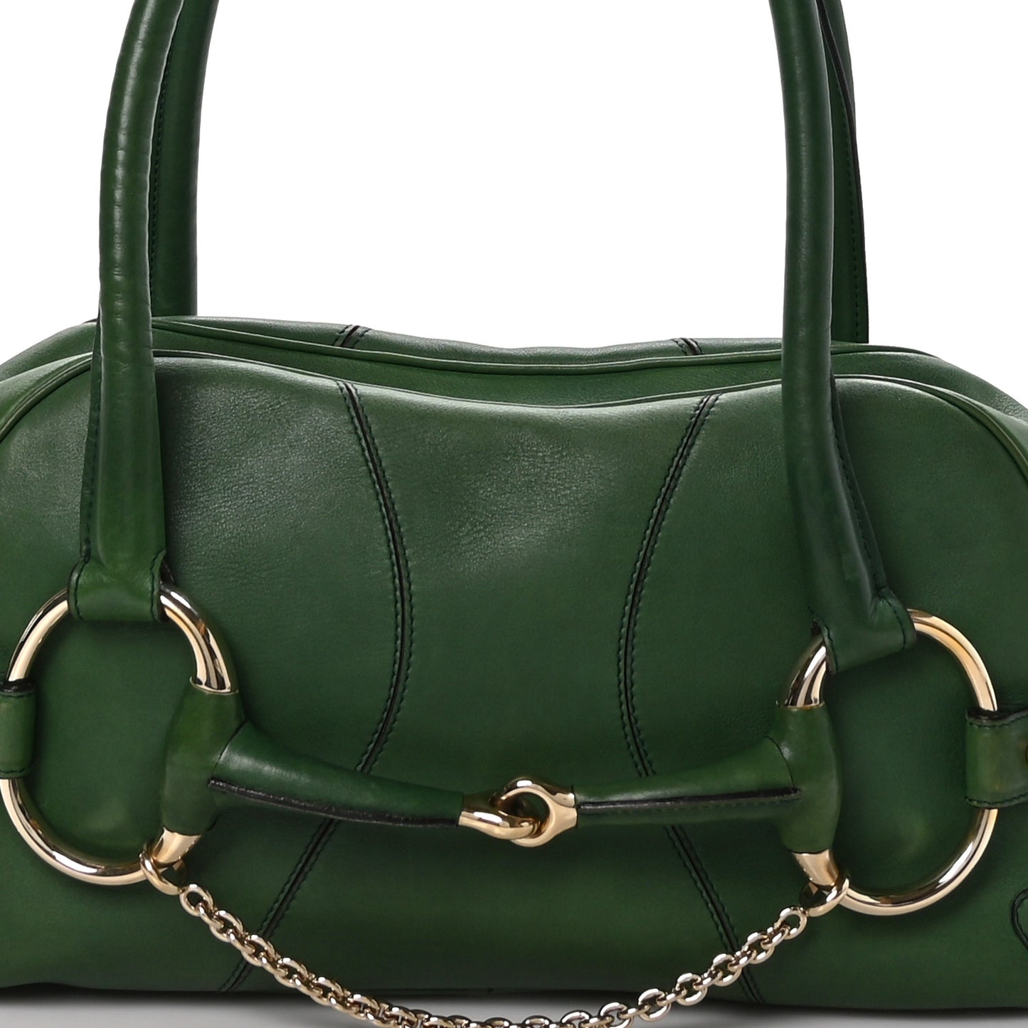 Calfskin Large Horsebit Chain Satchel Green