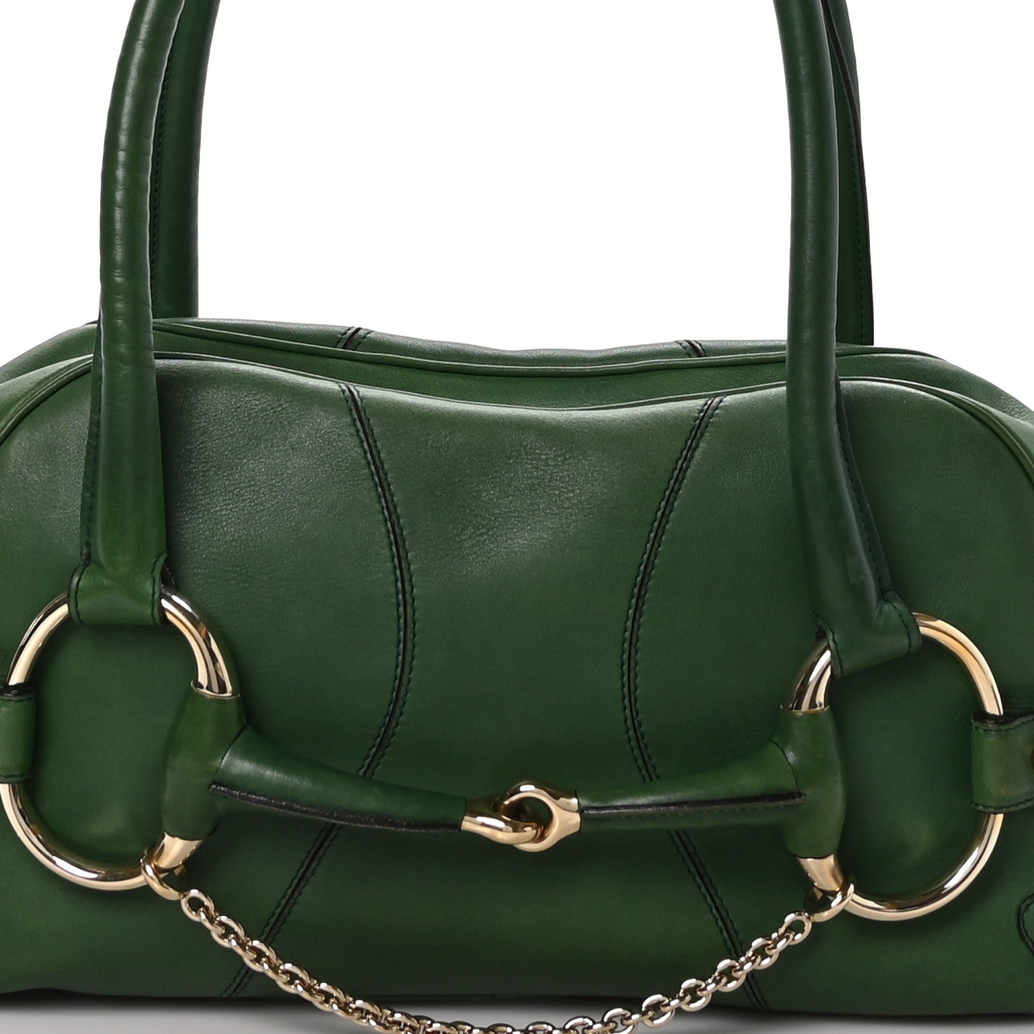 Gucci Calfskin Large Horsebit Chain Satchel Green 8 of 12