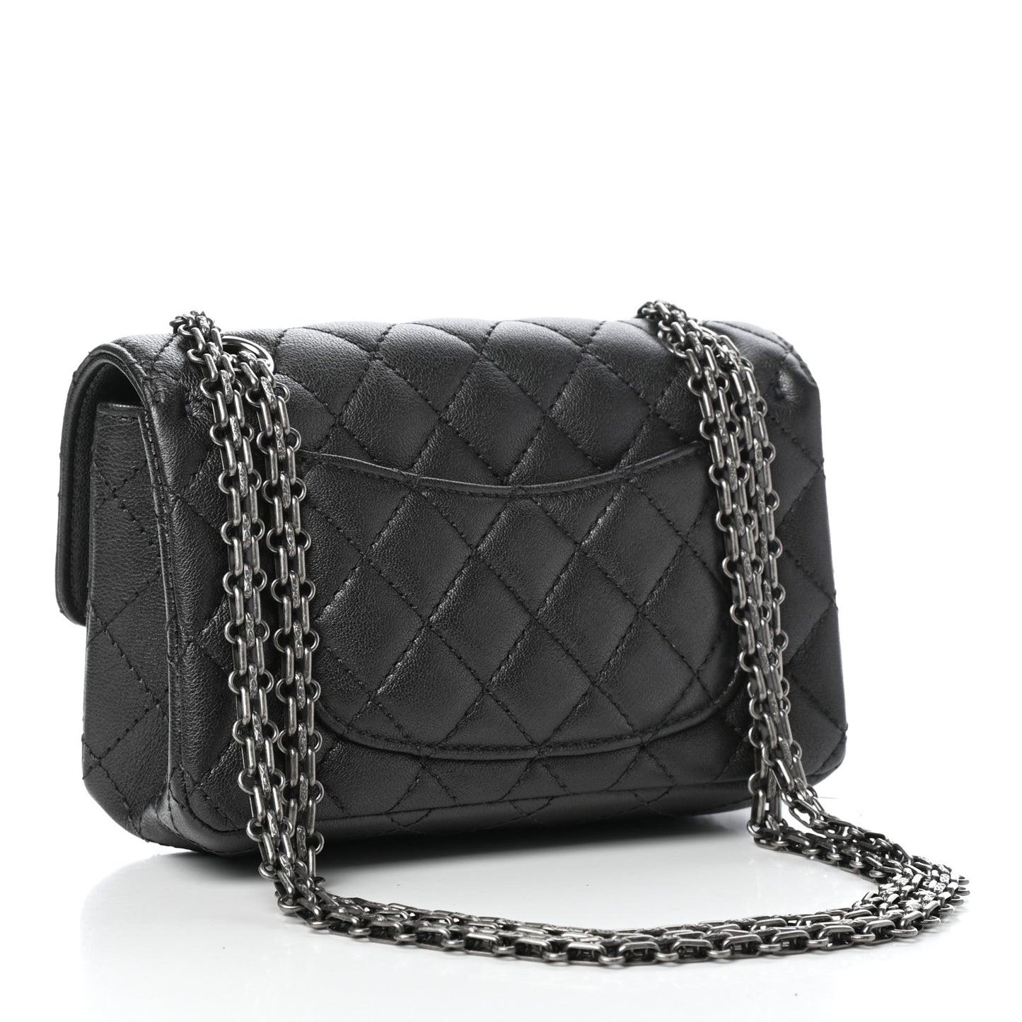 Metallic Sheepskin Quilted 2.55 Reissue Mini Flap Dark Silver