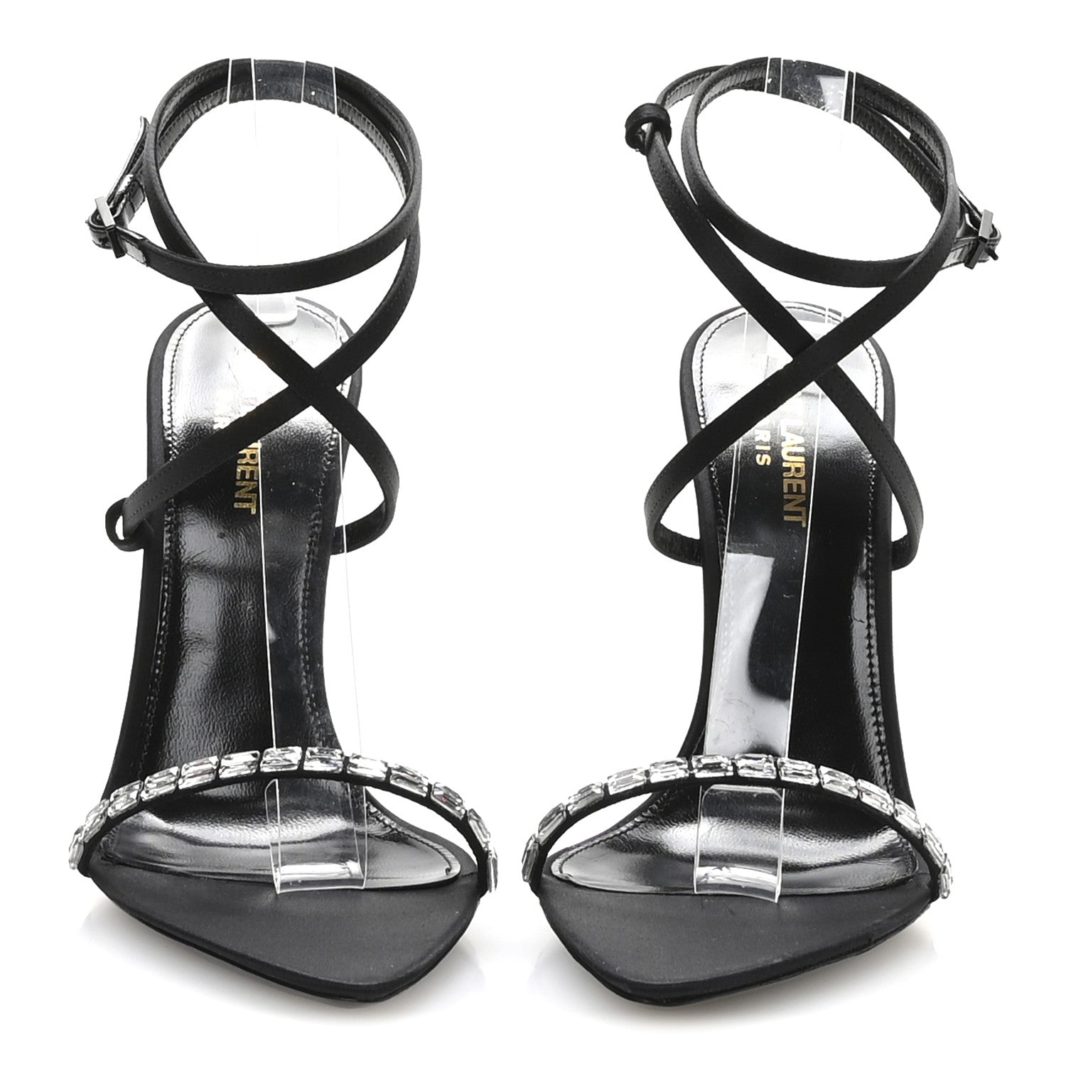 Saint Laurent Crepe Satin Crystal Satine 110 Sandals 38.5 Black 3 of 8