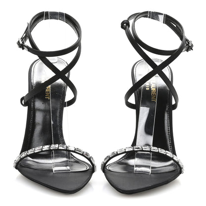 Saint Laurent Crepe Satin Crystal Satine 110 Sandals 38.5 Black 3 of 8