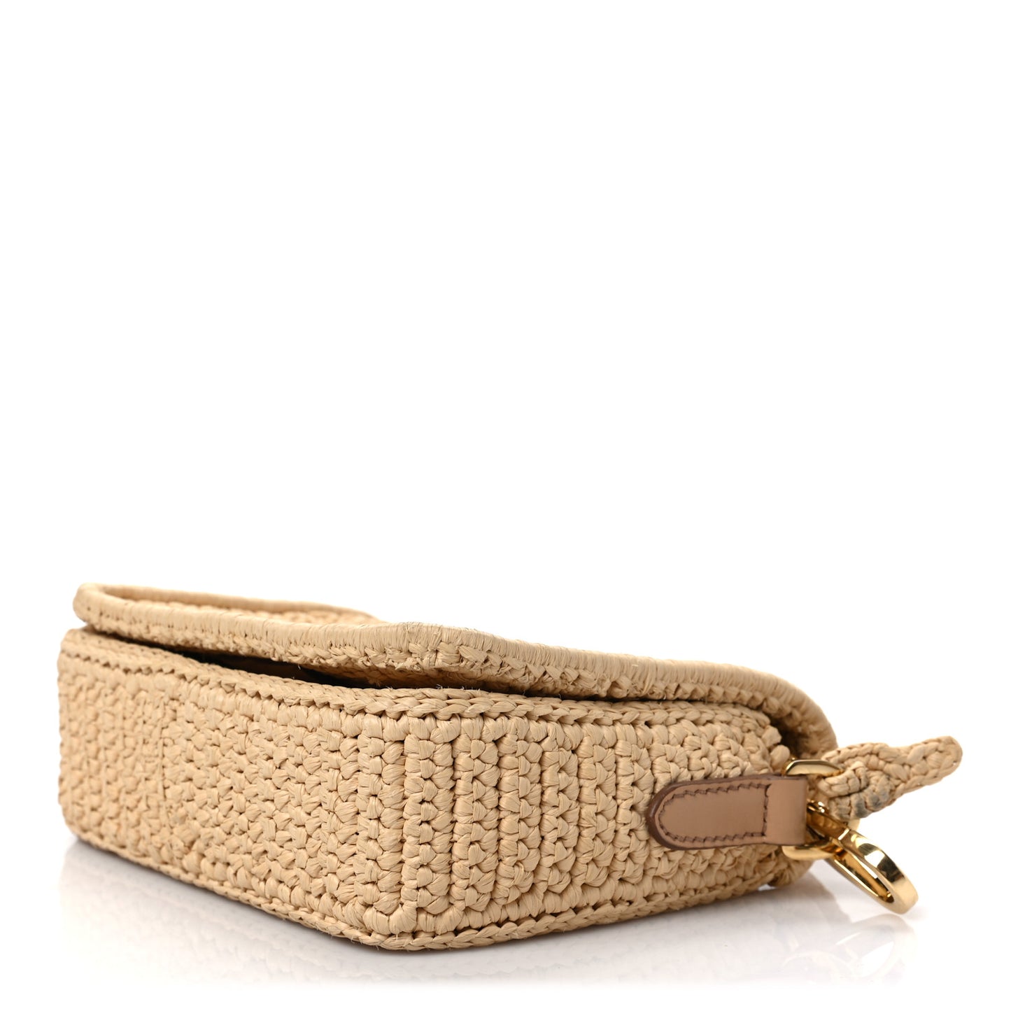 Yarn Raffia Effect Crochet Logo Embroidered Flap Shoulder Bag Naturale