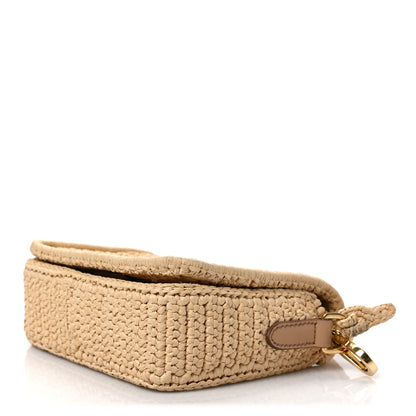 Prada Yarn Raffia Effect Crochet Logo Embroidered Flap Shoulder Bag Naturale 8 of 8