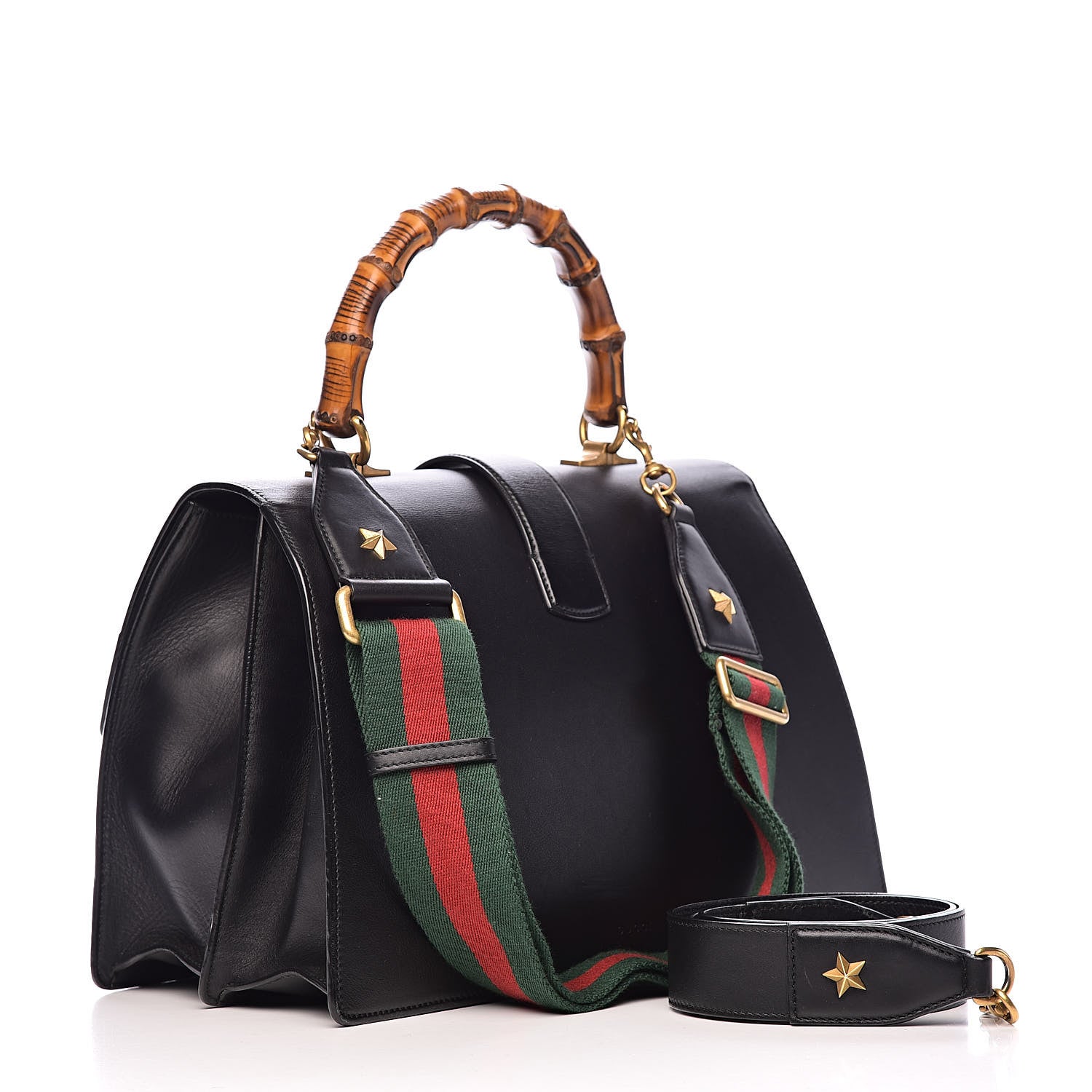Gucci Calfskin Bamboo Web Large Dionysus Top Handle Bag Black Bright Evergreen Hibiscus Red 3 of 28