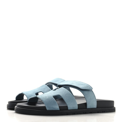 Hermes Suede Goatskin Womens Chypre Sandals 39 Bleu Mineral 4 of 10