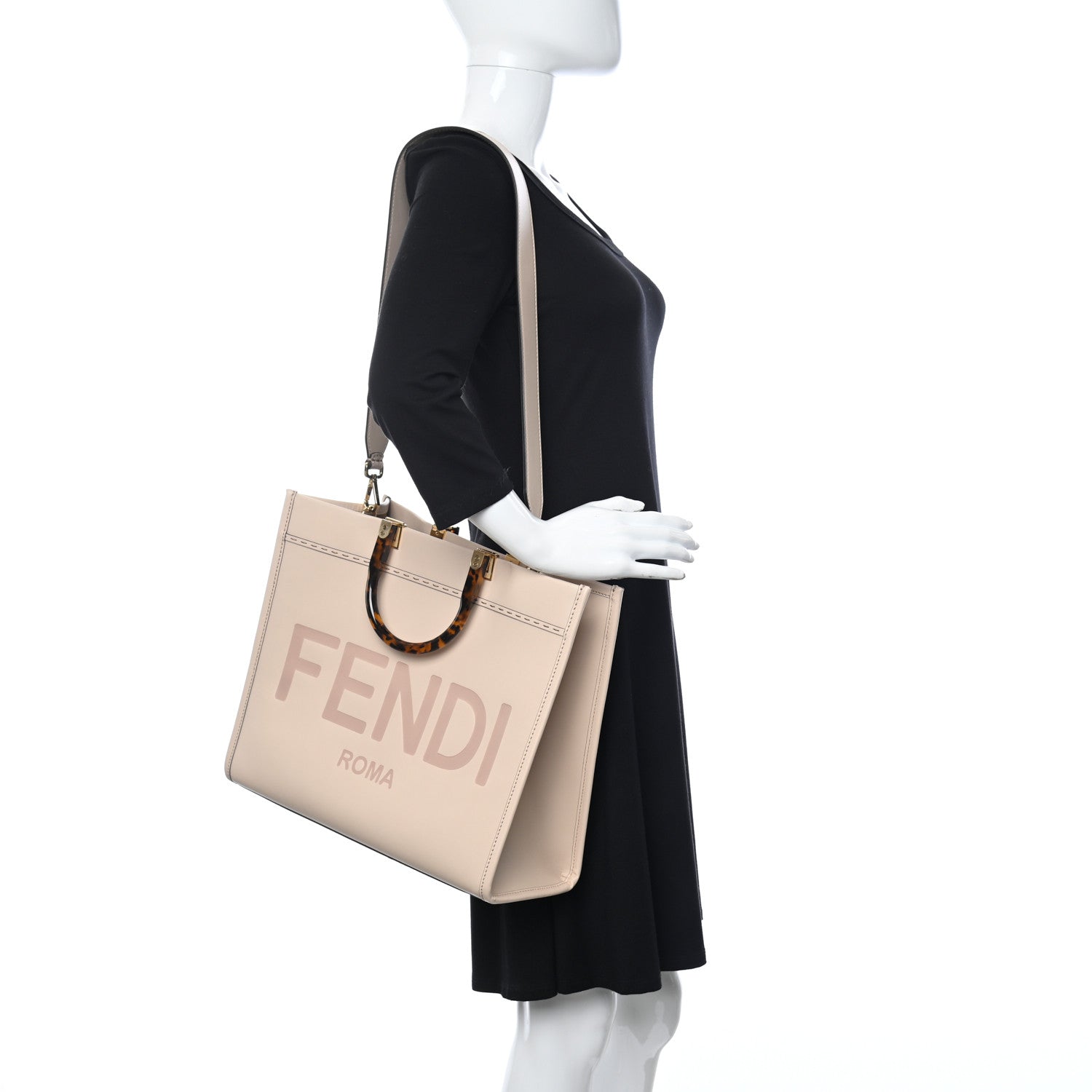 Fendi Vitello King Plexiglass Logo Embossed Medium Fendi Sunshine Shopper Tote Light Rose 2 of 10