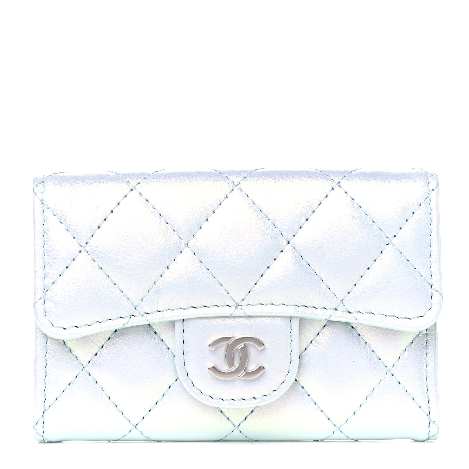Chanel Iridescent Calfskin Quilted Flap Card Holder Light Blue 1 of 9