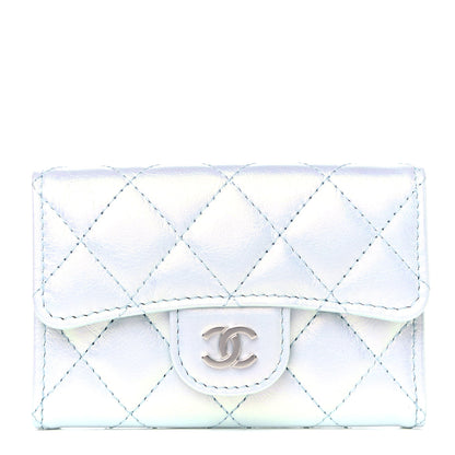 Chanel Iridescent Calfskin Quilted Flap Card Holder Light Blue 1 of 9