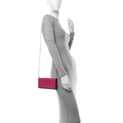 Valentino Garavani Calfskin Rockstud Flap Wallet On Chain Fuxia 2 of 15