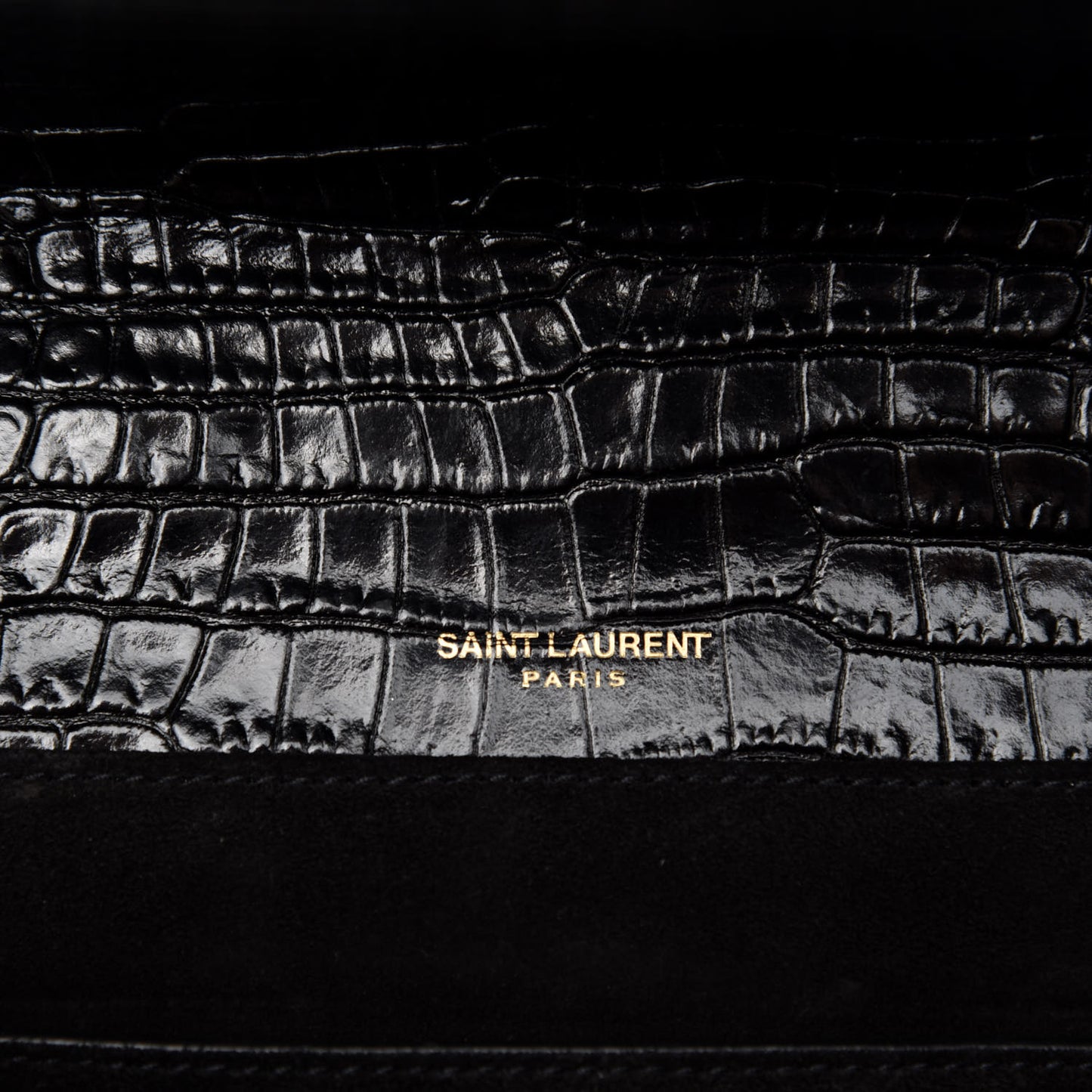 Calfskin Crocodile Embossed Medium Bellechasse Satchel Black