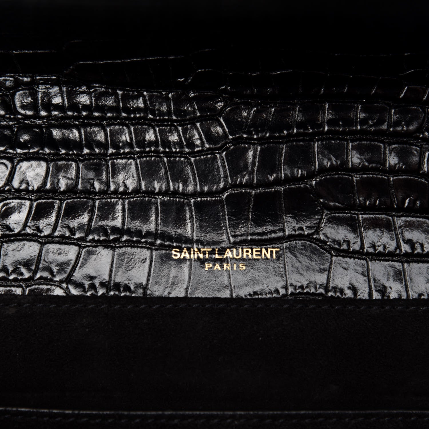 Saint Laurent Calfskin Crocodile Embossed Medium Bellechasse Satchel Black 9 of 11